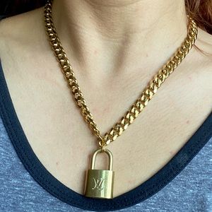 Authentic Louis Vuitton Lock curb chain necklace #322